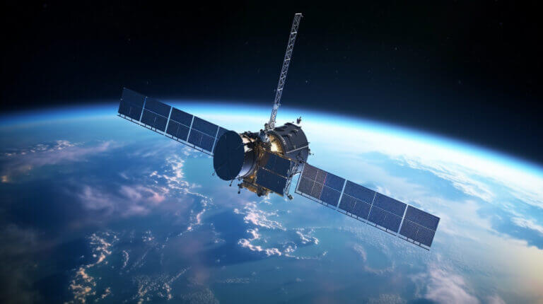 Vecteezy satellite communication in orbit above earth